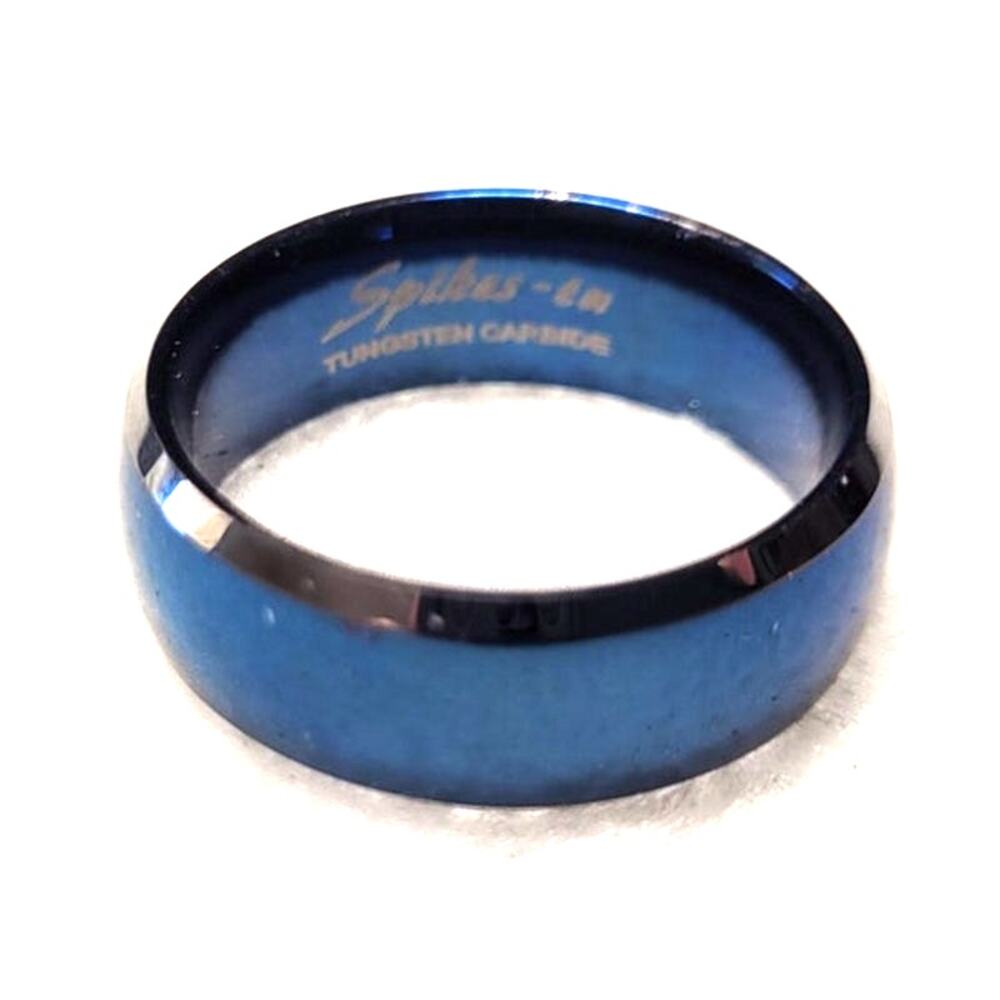 Spikes Tungsten Carbide Blue Mens Ring Sz 10 Mirror Silvertone Edge Wedding Band